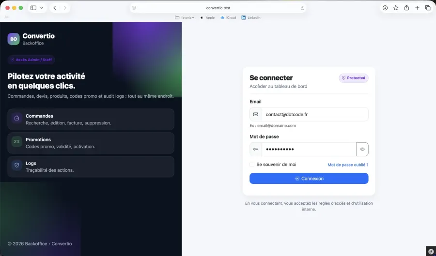 Écran de connexion Convertio